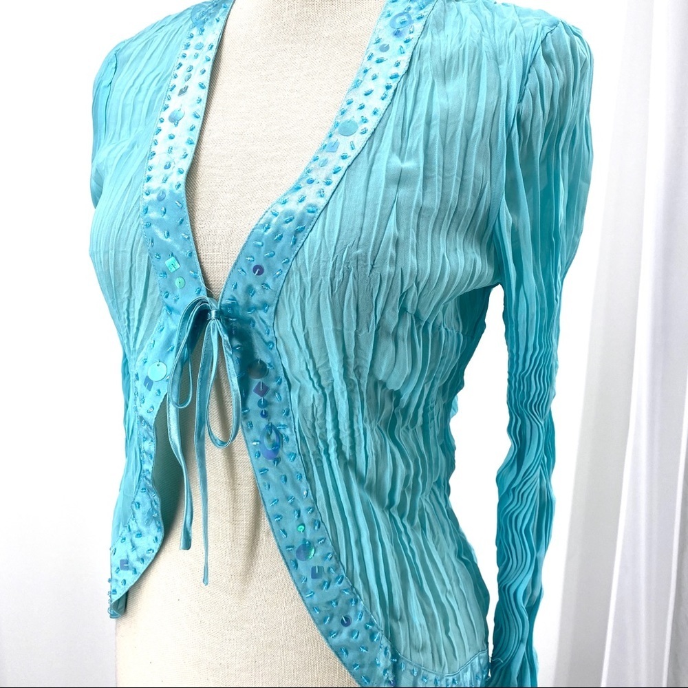 Kaelyn Max Sea foam front tie crinkled Top